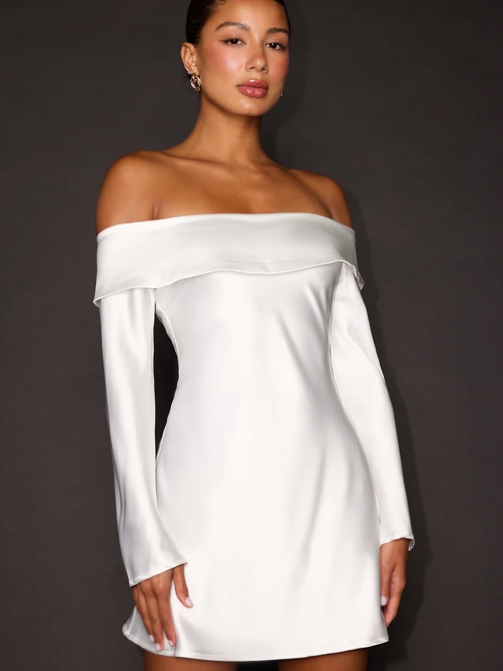 Lulus NWT Luxurious Vision White Satin Off-the-Shoulder Mini Dress Size Large
